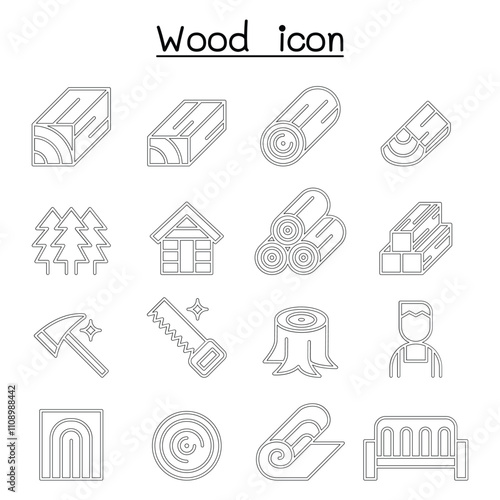 Wood icon set in thin line style