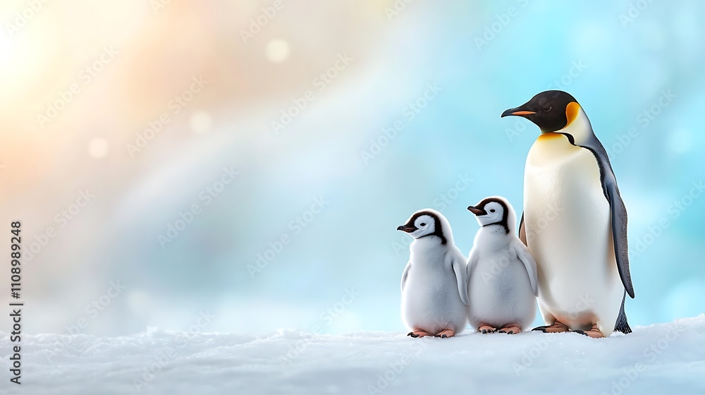Fototapeta premium Penguin family bonding antarctic landscape wildlife photography cold environment family concept