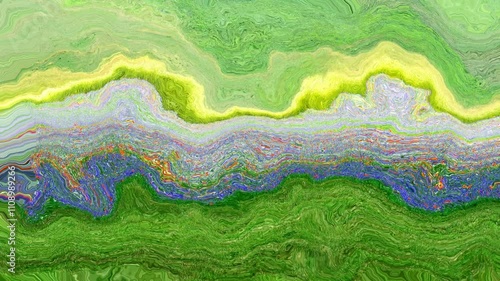 abstract animated twinkling stained background seamless loop video - watercolor splotch effect -  impressionism outdoor landscape - color green blue violet
