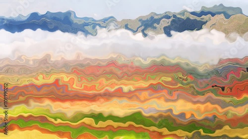 abstract animated twinkling stained background seamless loop video - watercolor splotch effect -  impressionism outdoor landscape - multi color