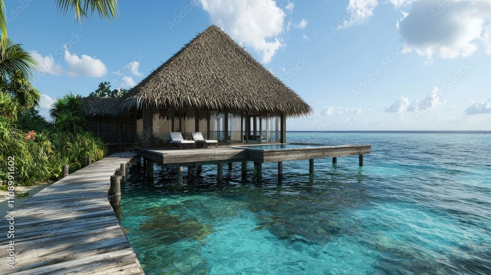 Relaxing retreat overwater bungalow escape in tropical paradise nature photography serene environment dreamy viewpoint Relaxing retreat overwater bungalow escape in tropical paradise nature photography serene environment dreamy viewpoint