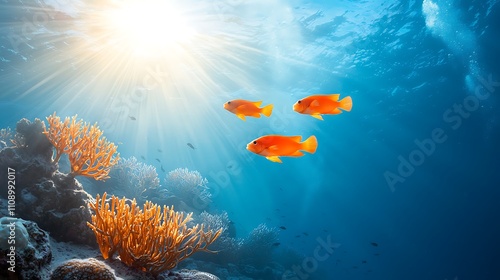 Underwater photography colorful fish and coral reefs in a serene ocean environment photo