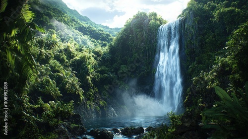 Secluded waterfall adventure tropical paradise nature photography lush green environment dreamy landscape serenity and beauty