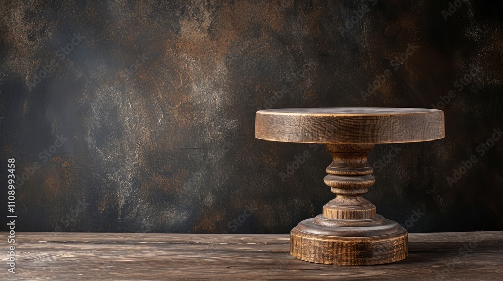 Rustic wooden cake stand on dark background. Perfect for showcasing your delicious treats! Rustic wooden cake stand on dark background. Perfect for showcasing your delicious treats!