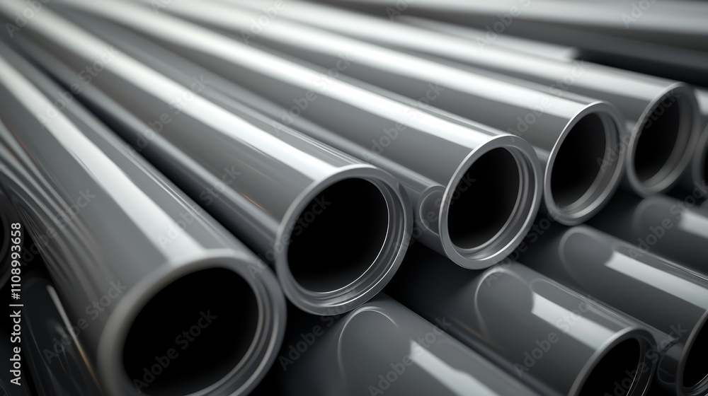 Fototapeta premium A pile of steel pipes stacked on top of each other