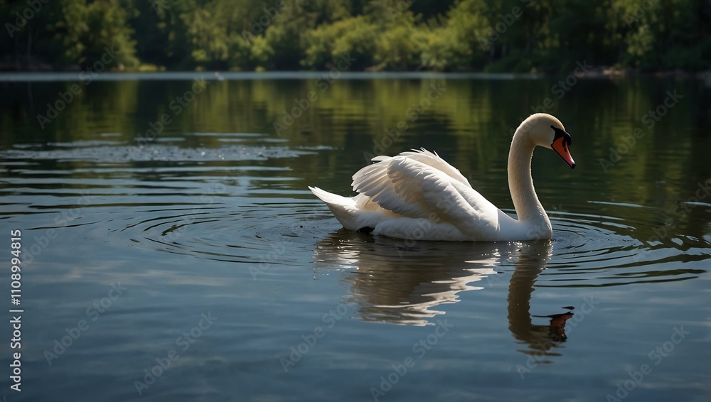 Swan gliding on a tranquil lake (repeat variation). Swan gliding on a tranquil lake (repeat variation).