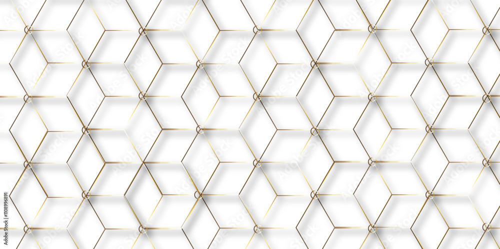 Abstract hexagon white background with shadow .golden background Futuristic blue neon honeycombs. Modern technology design. Vector illustration.	
