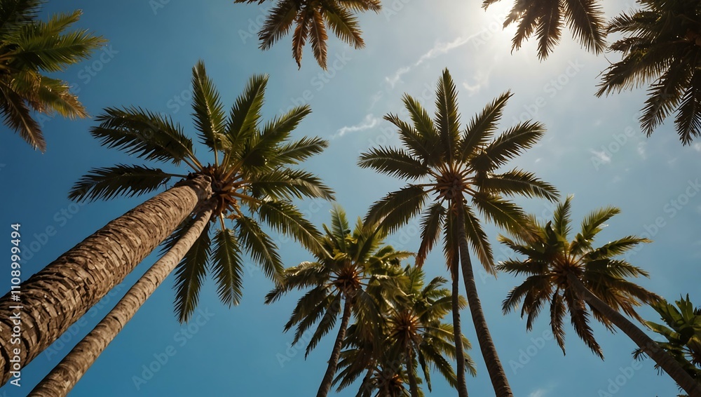 Fototapeta premium Tall palm trees under a sunny sky.