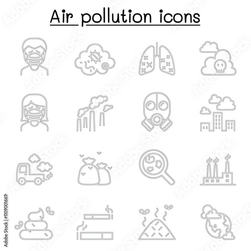 Billede på lærred Air pollution icon set in thin line style