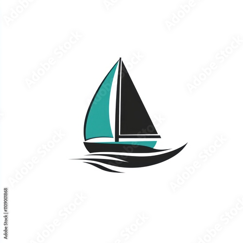 Simple graphic sailing vessel logo with teal sails on white background.