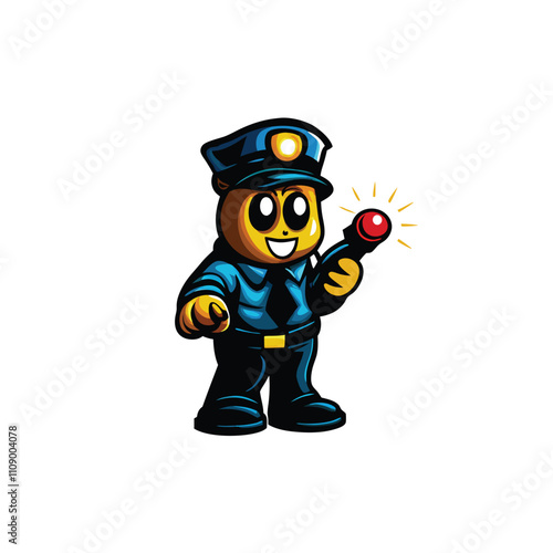 A friendly, cartoon monster police officer, wearing a uniform, enthusiastically directs traffic with a cheerful expression.  It should be a whimsical, colorful illustration.