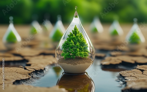 Hopeful Tiny Tree in a Water Drop: A Visual Representation of Environmental Conservation , ecology photo series photo