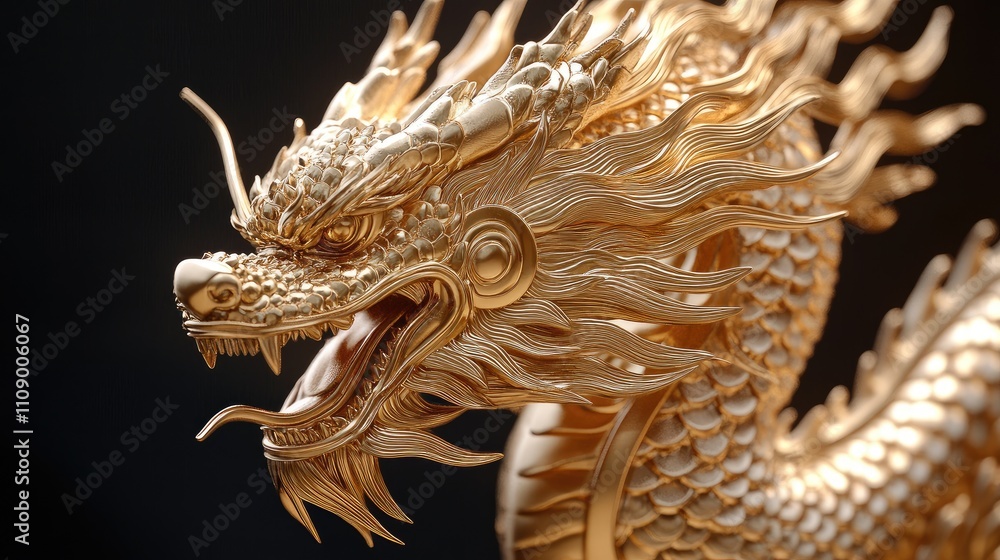 Stunning Golden Dragon Sculpture with Intricate Detailing and Majestic Expression Symbolizing Power, Wisdom, and Strength for Art and Culture Inspiration Stunning Golden Dragon Sculpture with Intricate Detailing and Majestic Expression Symbolizing Power, Wisdom, and Strength for Art and Culture Inspiration