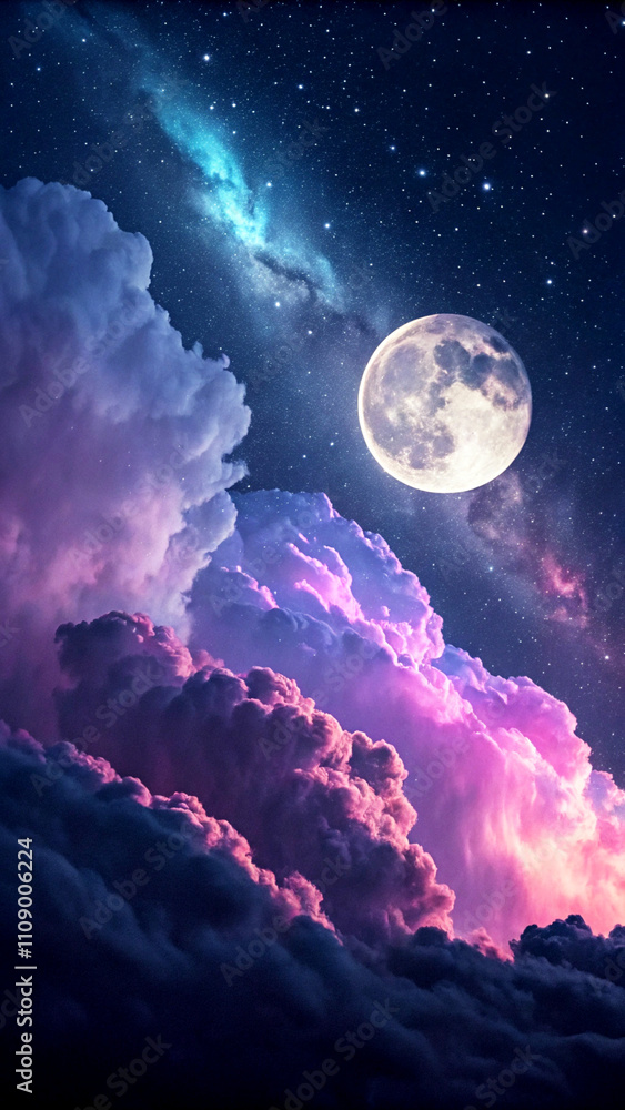 Obraz premium Midnight moonlight magical cloudscape HD phone wallpaper