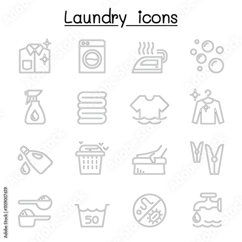 Laundry icon set in thin lline style