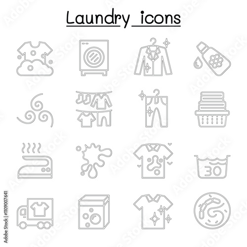 Laundry icon set in thin lline style