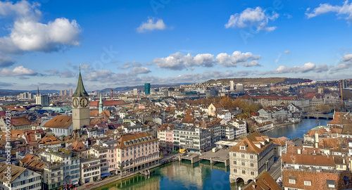 Aerial view of Zurich old town, Switzerland. photo