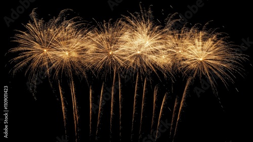 Stunning Display of Golden Fireworks Bursting in Night Sky, Creating a Magical and Festive Atmosphere for Celebrations and Events in a Dark Background photo