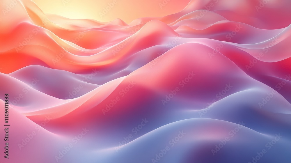 Fototapeta premium Serene Abstract Landscape with Flowing Waves of Soft Pink and Blue Textures Illuminated by Warm Light, Perfect for Backgrounds and Modern Designs