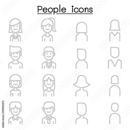 People, User icon set in thin line style