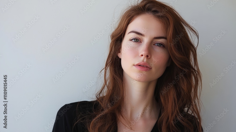 Naklejka premium a woman with long red hair wearing a black dress against a white background