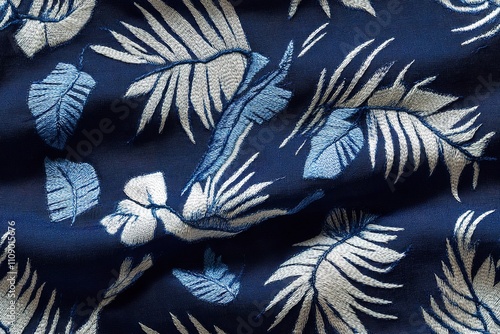 Creative seamless pattern with tropical leaves and flowers. Trendy texture with hand drawn exotic plants.
 photo