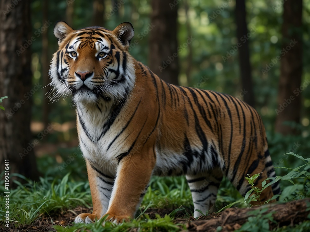 Obraz premium Tiger in a natural forest setting.