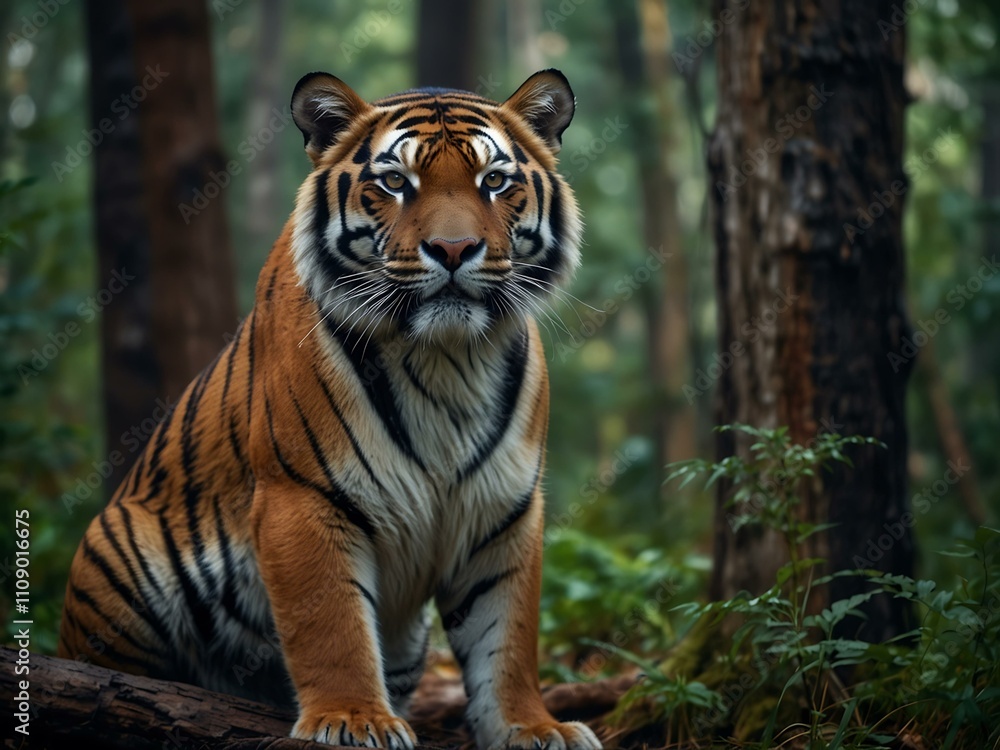 Fototapeta premium Tiger in tense, wild forest.