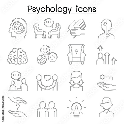 Psychology icon set in thin line style