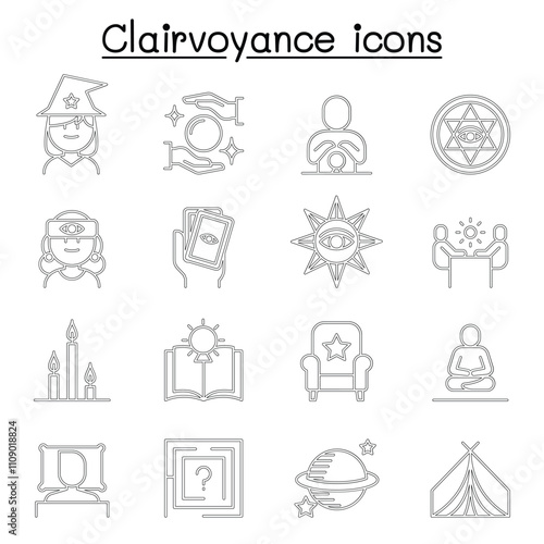 Clairvoyance, fortune teller icon set in thin line style