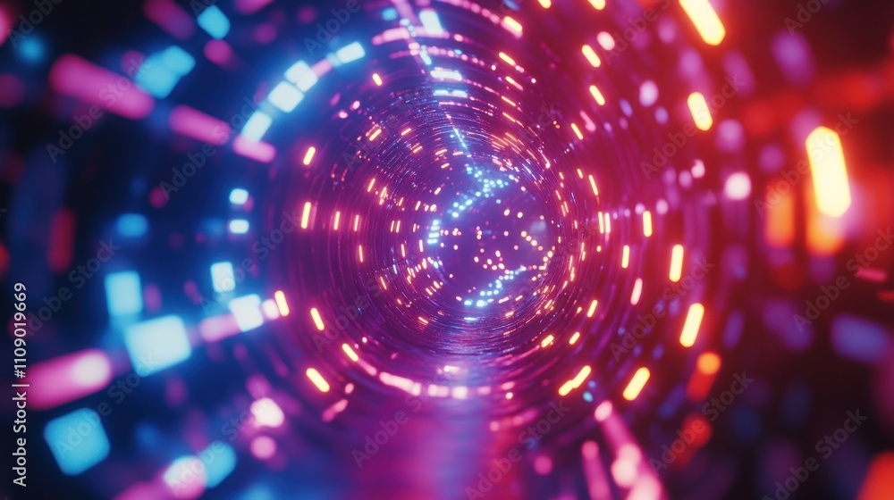 Obraz premium Abstract tunnel with vibrant glowing lights