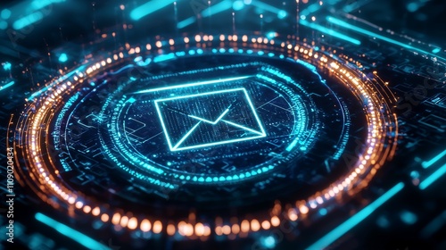 Wallpaper Mural A glowing digital interface featuring an envelope symbol, representing email communication and technology in a futuristic design. Torontodigital.ca