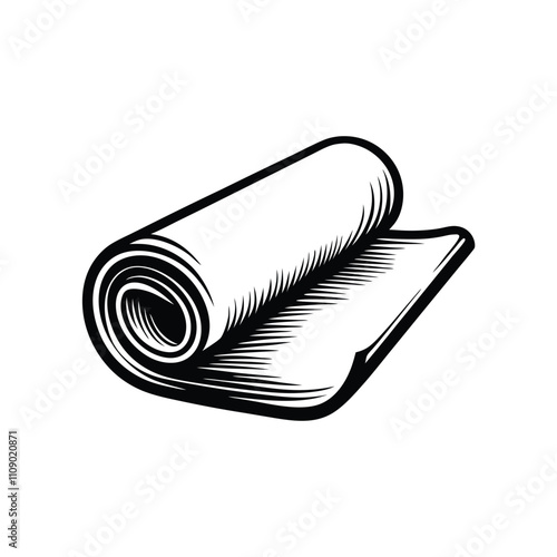 Create a bold, vector illustration of a rolled-up yoga mat, suitable for editorial use.  The lines should be thick and impactful.