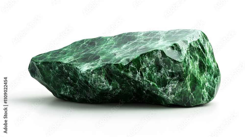 Uvarovite stone on a white background. The beauty of stunning green hues of uvarovite stone. Uvarovite stone on a white background. The beauty of stunning green hues of uvarovite stone.