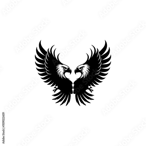 Silhouette of two eagle heads facing each other, Black and white illustration two eagle vector silhouette