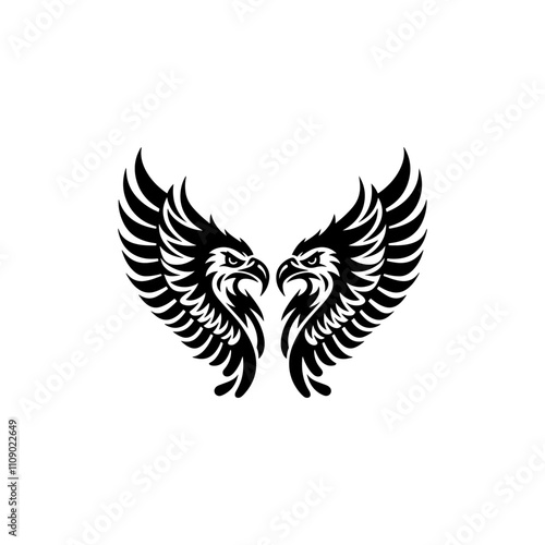 Silhouette of two eagle heads facing each other, Black and white illustration two eagle vector silhouette photo