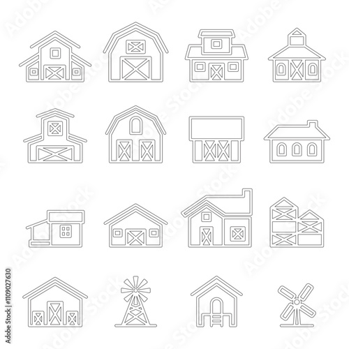 barn & farm building icon in thin line style