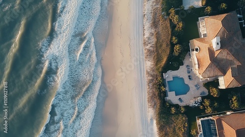 Jacksonville Florida Beach Aerial View. Luxury Home on Ponte Vedra Beach with Ocean Views  photo