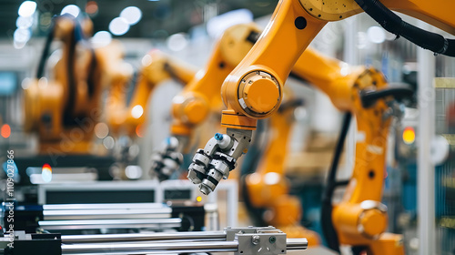 Automation in manufacturing, automated intelligent robotic arms in a modern manufactory