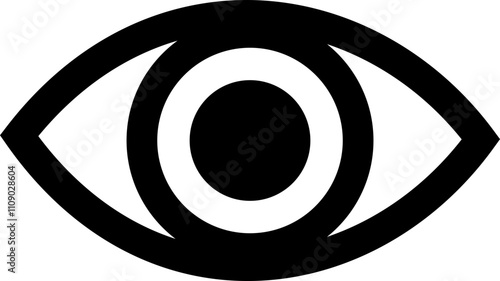 Black eye icon. Bold outline detail , eyesight pictogram, see, visible, retina solid icons, Minimalist vector graphic design elements. Simple geometric design. isolated on transparent background