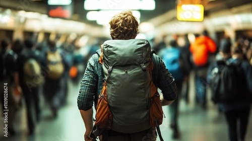 Dynamic Shot of Backpacker ...