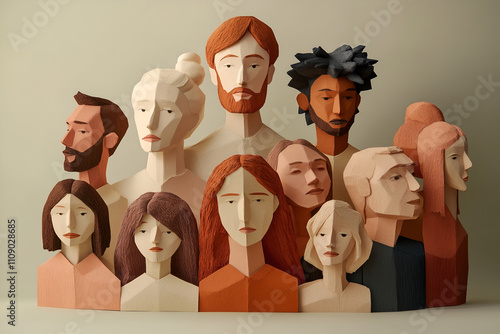 Diverse Group Portrait in Geometric Paper Art Style