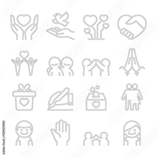 Donation , Giving , protection , friendship , relationship icon set in thin line style