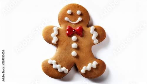 Whimsical Gingerbread Man Cookie with Delicate Icing Details. Perfect Blend of Festive Charm and Sweetness for Christmas Celebrations, Holiday Party Treats, and DIY Baking Decoration Inspiration photo