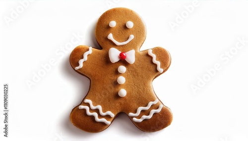 Whimsical Gingerbread Man Cookie with Delicate Icing Details. Perfect Blend of Festive Charm and Sweetness for Christmas Celebrations, Holiday Party Treats, and DIY Baking Decoration Inspiration photo