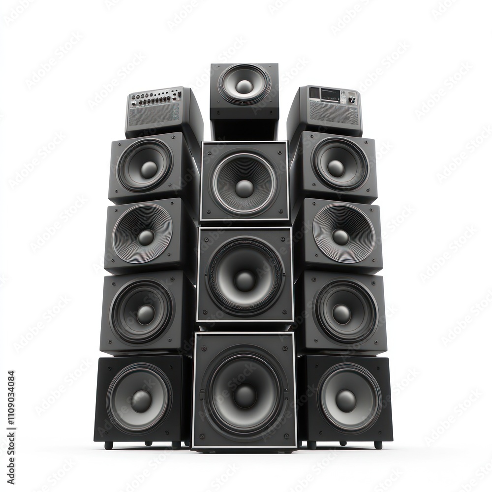 Stack audio music speaker Isolated on White Background Generative AI Stack audio music speaker Isolated on White Background Generative AI