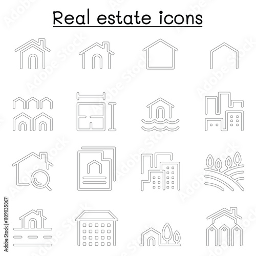 Real estate icon set in thin line style