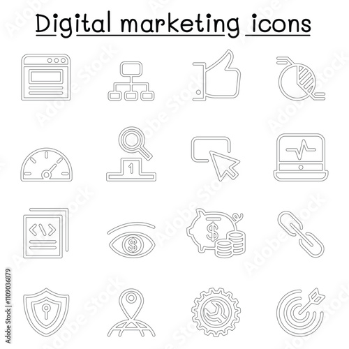 Digital marketing & SEO icon set in thin line style