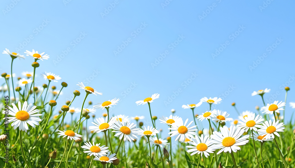 Abstract spring and summer background banner. Sunny flower meadow with daisies with a white accent, png Abstract spring and summer background banner. Sunny flower meadow with daisies with a white accent, png