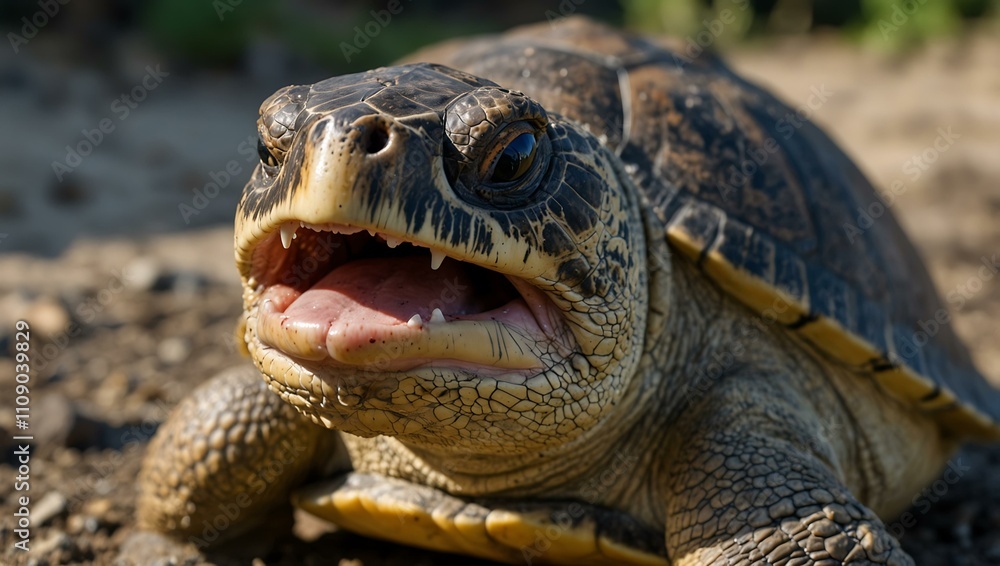 Turtle with its mouth open and tongue visible. Turtle with its mouth open and tongue visible.
